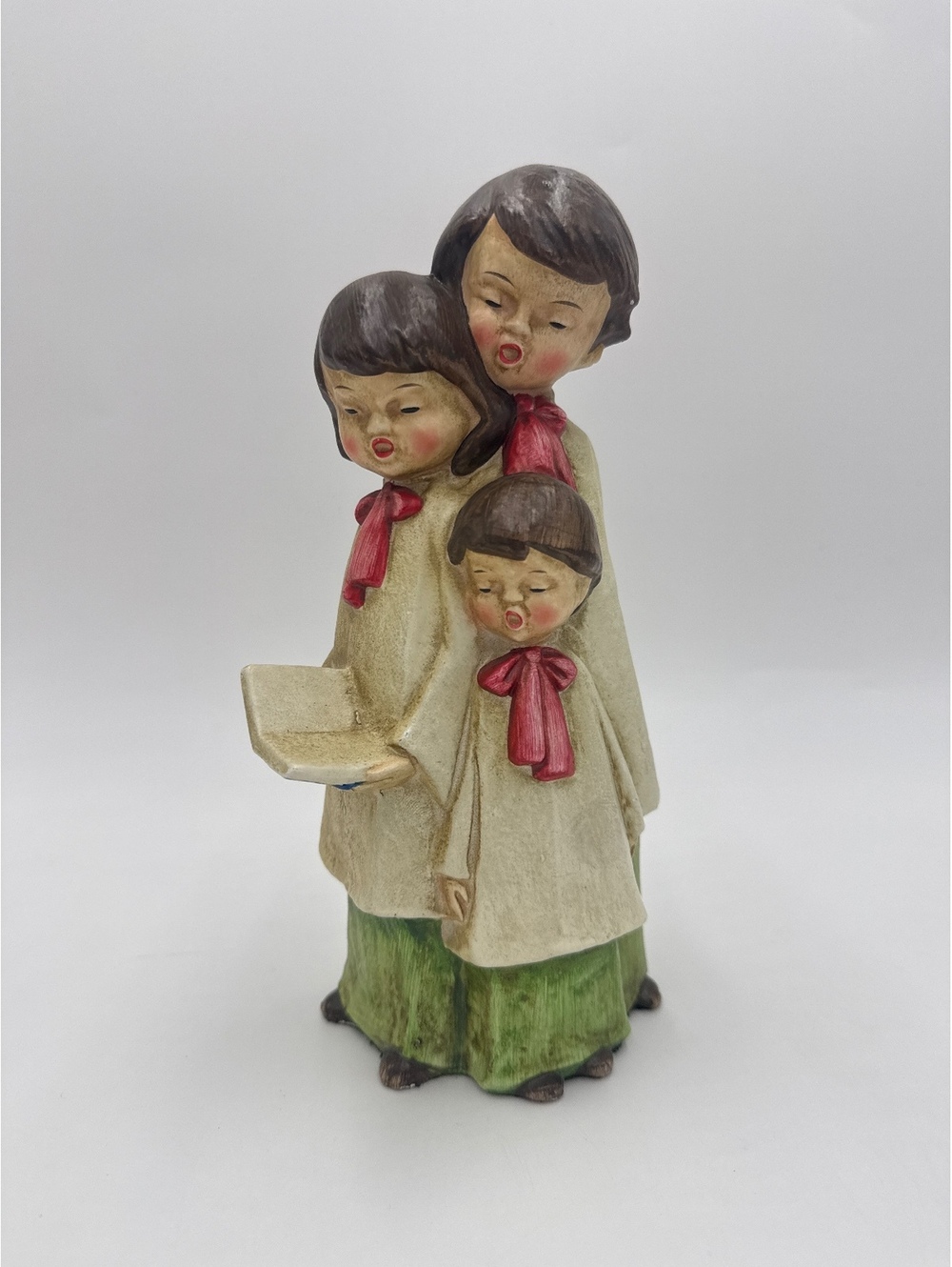 Vintage Ceramic Figurine of Three Singing Children with Wind-Up Mechanism